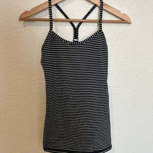 Lululemon Power Y Tank Luon Black and White Striped Racerback